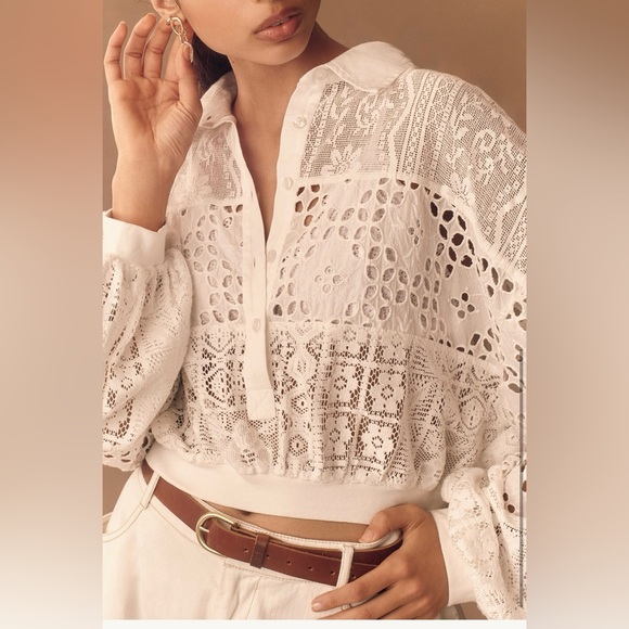 NWT Pilcro Cutwork Bubble Sleeve Shirt - Size L - Picture 3 of 8
